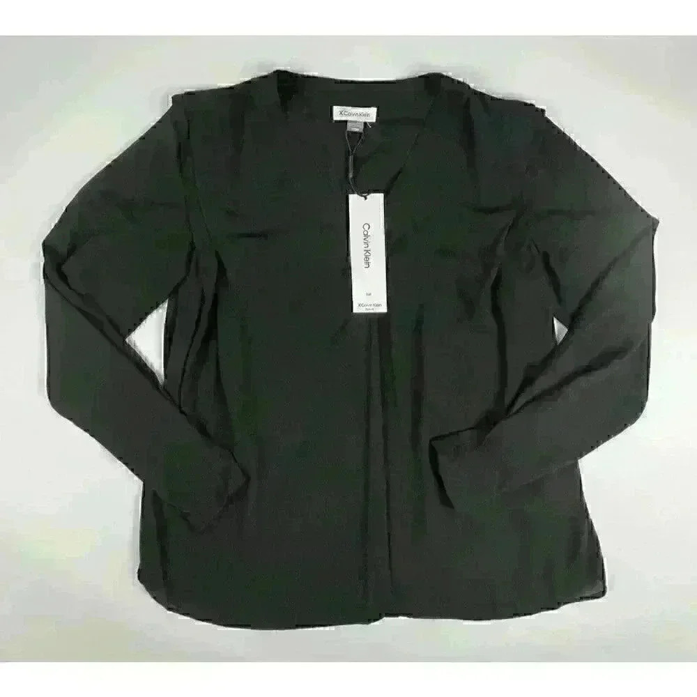 NEW! Calvin Klein Women’s S V-Neck Slim Fit Long Sleeve Blouse NWT $89